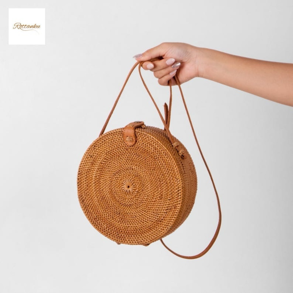 Tan Woven Round Bag